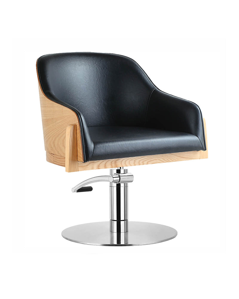 Stockholm - Black hairdressing chair - Ash wood back - Chrome round base